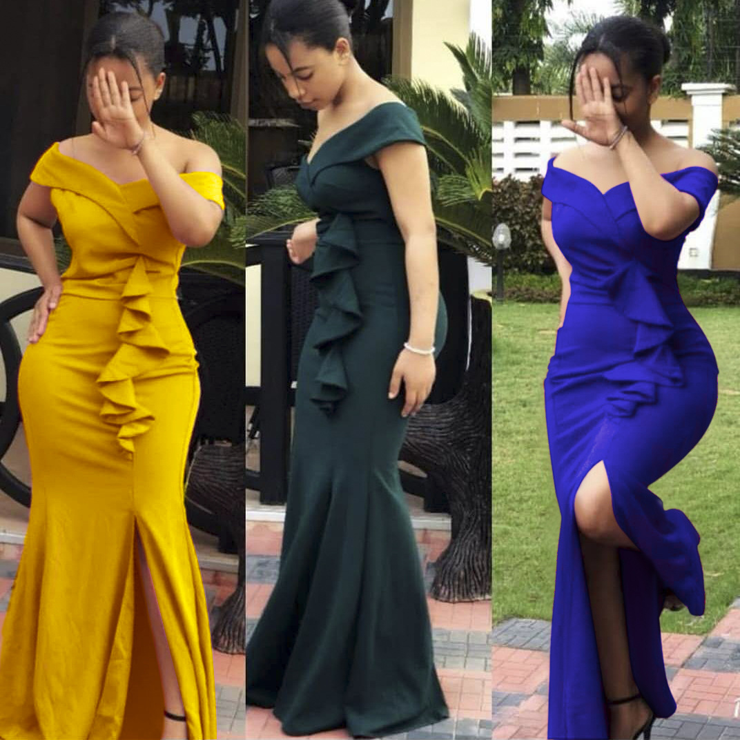 Elegant Off Shoulder Ruffle Split Long Plus Size Women's Dresses Wedding Bridesmaid Prom Evening Mother Of The Bride Dresses