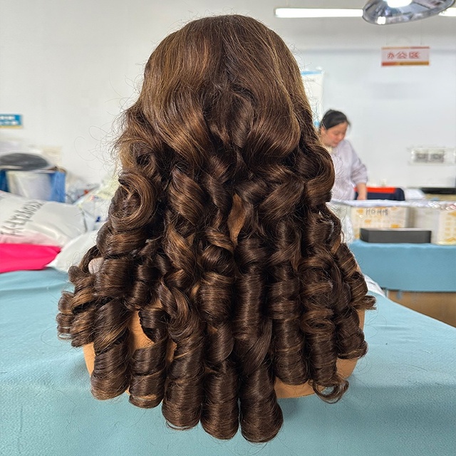 New Arrival Bouncy Curly Wig Raw Vietnamese Cuticle Aligned Glueless HD Lace Wigs Double Drawn Egg Roll Brown Human Hair Wig