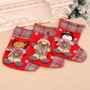 New cross-border 3D large Christmas stocking gift bag with Santa <b>bells</b> and plaid stockings - Christmas decorations - Product Image 3