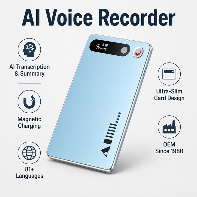 Smart AI Voice Recorder Note Taker 0.42inch Touch Screen | 81+ Languages Transcription Translator App Control OEM