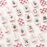 Tuiles de Mahjong Américaines de Luxe Personnalisées en Acrylique, Thème Floral Botanique, Ensemble de Jeu Blanc, Dos en Damier, Tuiles Décoratives