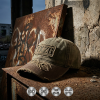 Casquette de papa rétro effet vieilli, déchirée, en coton lourd délavé, broderie 3D en relief 3.0mm Barudan personnalisée