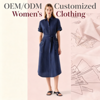 Robe chemise de bureau pour femme, rayée marine, manches courtes, boutonnée devant, taille nouée, longueur midi, avec poches