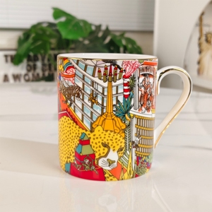 แก้วกาแฟลายทางลายวิวเมืองสุดหรู สีสันสดใส ดีไซน์แปลกตา ทำจากเซรามิกเนื้อละเอียด ขอบทอง ทนความร้อน ใช้กับเครื่องล้างจานและไมโครเวฟได้ - Product Image 3