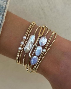 สร้อยข้อมือลูกปัดสแตนเลสชุบทอง 18K ประดับมุกน้ำจืด กันน้ำ ไม่ก่อให้เกิดอาการแพ้ ไม่หมอง ทำด้วยมือ สไตล์วินเทจ เหมาะสำหรับเป็นของขวัญ - Product Image 2