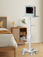Chariot médical à moniteur patient en métal réglable en hauteur avec verrouillage central et 5 roulettes silencieuses pour urgence ou hôpital
