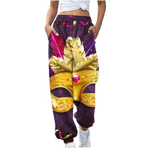 Pantalones Harem de Cintura Alta con Estampado Mardi, Casuales y a la Moda para Mujer - Product Image 3