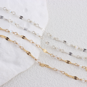 Cadena de Labios <span class=keywords><strong>con</strong></span> Baño de Oro de 14K y Cuentas de Cristal Transparente de 3mm, Cadena de Cuentas 3+1, Cadena Saturno, Accesorios para Joyería DIY - Product Image 3