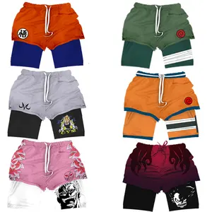 Pantalones cortos de gimnasio de Anime para hombre Dragon Anime Ball Anime One Pieced 3D Print 2 en 1 Pantalones cortos de compresión de entrenamiento deportivo transpirables de secado rápido