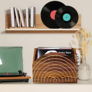 Wooden Desktop Vinyl <b>Record</b> Holder Storage <b>Rack</b> For CD And Vinyl Display With Arc Design Multipurpose Use - Product Image 1