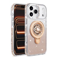 Funda Magnética Transparente de Lujo Antiamarilleo con Purpurina para iPhone 17 16 15 Pro Max, Carcasa Rígida de PC con Soporte Giratorio y Cubierta Trasera Móvil