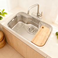 Évier de cuisine moderne à cuve unique en acier inoxydable 304 multifonctionnel avec robinet, installation sous plan, encastrable