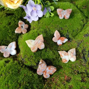 Kerajinan Tangan penjualan laris ukiran kristal dengan kupu-kupu batu akik kelopak druzy untuk hadiah