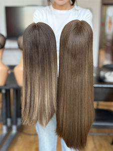 Listo para enviar, envío gratis, pelucas judías superiores de encaje de cabello humano europeo, pelucas certificadas Kosher sin pegamento para mujeres blancas - Product Image 5