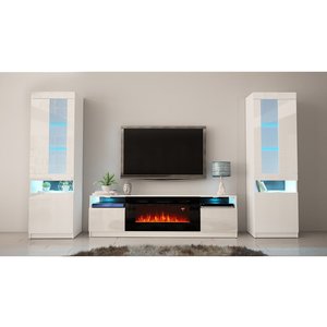 Desain Unit Dinding Modern Furnitur Ruang Tamu Tempat Api Lampu Led Kabinet Tv Berdiri dengan Perapian - Product Image 3