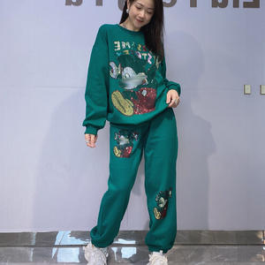 Completo Due Pezzi Oversize da <span class=keywords><strong>Donna</strong></span> con <span class=keywords><strong>Felpa</strong></span> a Collo Alto e <span class=keywords><strong>Pantaloni</strong></span> Jogger con Strass a Maniche Lunghe per Autunno, Sport e Casual - Product Image 3