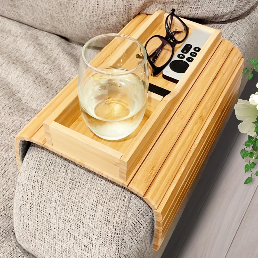 Wohnzimmer Aufklammer Holz Bambus Kaffee Armlehne Regal Sofa Armlehne Tisch Schalen Viereckig für breite Couches