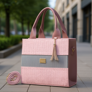 Bolso Tote de Cuero Rosa para Mujer, Marca Fana, con Diseño a Rayas, Estilo Bandolera, para Fiestas - Product Image 2