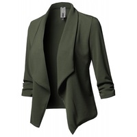 10 Couleurs S-5XL Vêtements Femme Grande Taille : Hauts, Manteaux, Cardigans, Vestes de Costume Slim à Manches Longues Plissées Couleur Unie Style Décontracté 15