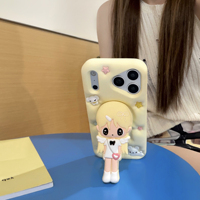 Nouvelle Tendance Coque en Silicone Mignonne Fille Ailée avec Support pour iPhone 17 Pro Max 16 Pro Max 15 Pro Max Housse Antichoc