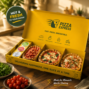Nouvelle boîte à pizza personnalisée imprimée à 3 compartiments, <span class=keywords><strong>emballage</strong></span> en <span class=keywords><strong>carton</strong></span> de qualité <span class=keywords><strong>alimentaire</strong></span> pour mini-pizzas, boîte à emporter écologique - Product Image 2