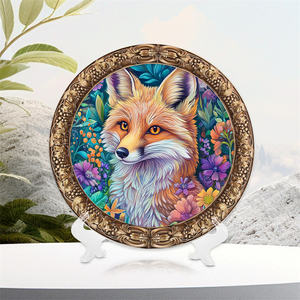 Nouveau Design de haute qualité délicat beau <span class=keywords><strong>renard</strong></span> peinture coloré Animal <span class=keywords><strong>dessin</strong></span> résine disque Art artisanat plaque maison ornements - Product Image 3