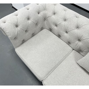 PZCN HOME Elegant Button Tufted 2 Seater Sofa Light <strong>Grey</strong> Linen Fabric <strong>Loveseat</strong> With Rolled Arm Nailhead Trim Bedroom Furniture - Product Image 4
