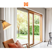 Portes françaises coulissantes de sécurité à double panneau Porte coulissante en bois revêtue d'aluminium verre transparent