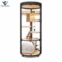 Grande cage pour chat en verre et bois massif pour l'intérieur, villa pour chat en bois avec vue à 360° toute saison et fermeture à bouton