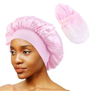 Gorro de Ducha Impermeable de Doble Capa con Borde Ancho de Satén y Seda para el Cabello, para Niñas, Spa, Hogar, Salón de Belleza, Regalo Promocional - Product Image 1