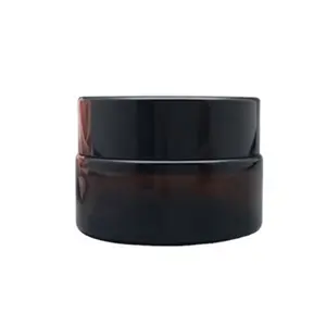 empty black 20ml 20g brown cream round glass jars wholesale with black lids for cosmetic essential oil and cream packing