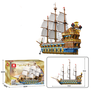 Blocs de construction de navires de la Flotte Royale (3162 pièces) – Grand modèle de bateau <span class=keywords><strong>à</strong></span> voile, blocs de construction MOC, grand navire drapeau, jouets de pirates - Product Image 2