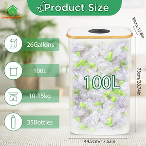 100L Katlanabilir Kare Bambu Siyah Mutfak Geri Dönüşüm Kutusu Şişe Toplama Kabı Çıkarılabilir Kapaklı İç Torba - Product Image 5
