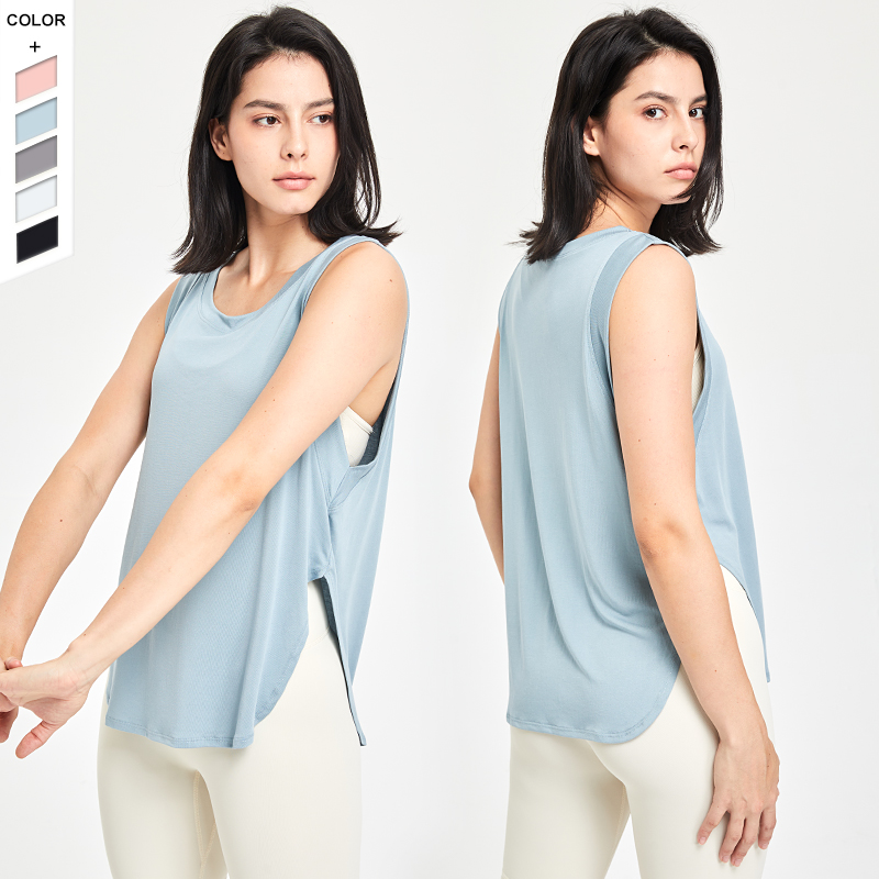 In Stock High Quality Solid Color Sleeveless Top Running Training Yoga Top Loose Sports Vest