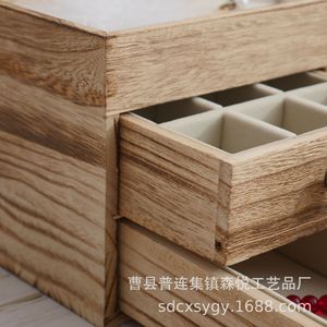 Caja de joyería de madera con cajones, 28x15x13,5 cm, organizador de almacenamiento para pendientes, collares y anillos - Product Image 3