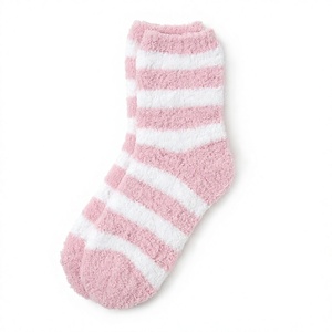 Red White Striped Crew Socks Polyester Fluffy Standard Knitted Sweat Absorbent Casual Winter Adult Cuff Logo - Product Image 3