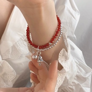 Pulsera de Plata de Ley S925 con Ágata Roja Natural, Diseño de Gato de la Suerte, Doble Capa, para Mujer, Uso Diario - Product Image 5