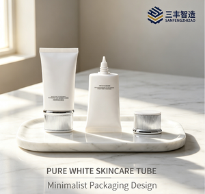 หลอดเครื่องสำอางทรงรีสีขาวแบบแบน ทำจากพลาสติก PE พร้อมฝาเกลียว ป้ายโลโก้แบบกำหนดเอง วัสดุ PP - Product Image 6