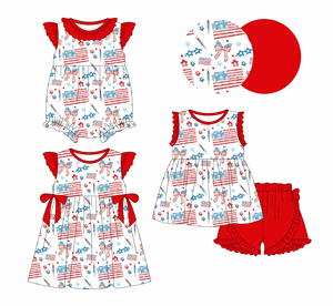 Vestido Informal Personalizado con Estampado de la Bandera de EE. UU. para el 4 de Julio, Vestido con Volantes para Niñas, Conjunto de Pantalones Cortos para Primavera y Otoño, Transpirable, de Algodón y Elastano - Product Image 1