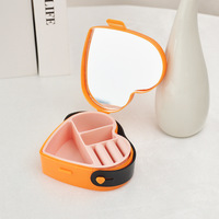 Boîte de rangement cosmétique en plastique à double pont pour fille rose avec coeur maquillage miroir affichage boîte de collier