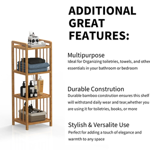 Custom 4-Tier Vrijstaand Bamboe Opbergrek Met Waterdichte Planken Voor Badkamer - Product Image 4