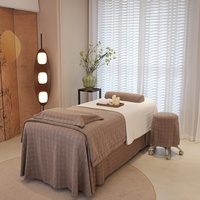 Ensemble de table de massage en jacquard marron et blanc avec design contrasté