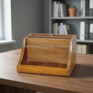 <b>Solid</b> <b>Wood</b> <b>Desk</b> Organizer Rectangle Multi Compartment Handmade Office Storage Box for Stationery and Notes Modern Tabletop - Product Image 1