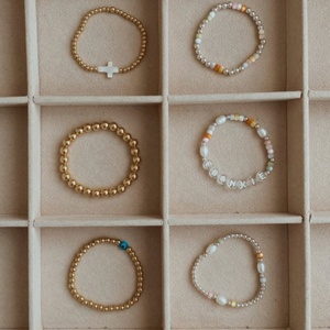 Bracelet tendance en acier inoxydable plaqué or 18 carats avec perles lettres et breloques œil porte-bonheur, fait main, perles d'hiver, bijoux pour elle, cadeaux - Product Image 5