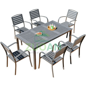 Aluminum Outdoor Wood Plastic Chairs And Table Waterproof Patio Furniture Outdoor Hotel Resort Leisure Garden Dinner Sets