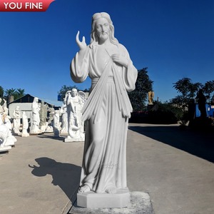 YOUFINE Statue de Jésus en marbre blanc sculptée à la main, pose Divine Miséricorde avec rayons de cœur, pour église et jardin - Product Image 2