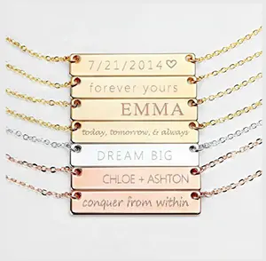 925 Sterling Silver Custom Stamp Any Name Plate Blank Bar Tag Pendant Necklace 18K Gold Personalized Engraved