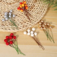 Bayas Rojas Artificiales Brillantes Individuales de Plástico para Navidad, Ramas de Bayas para Guirnaldas, Decoración Floral DIY para Árboles, Venta al por Mayor