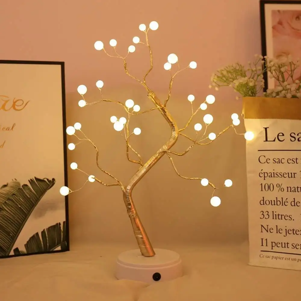 Lámpara Led de árbol de perlas con batería, Interruptor táctil USB para fiesta, vacaciones, decoración de boda, luz nocturna, regalo, decoración del hogar