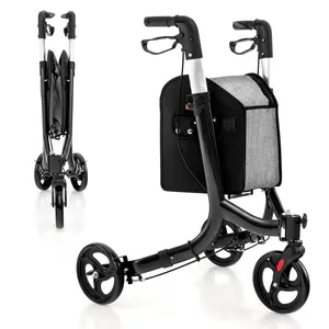 3 Wheels Folding Rollator Wwalking Assist Device Rehabilitation Equipment Outdoor Walking Aid Walker For Elderly